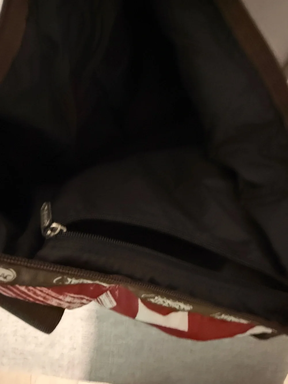 Lesportsac Red and White Patterned Tote with Brown Straps